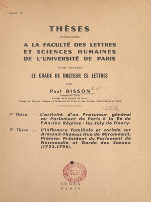 cover image of L'activité d'un procureur général au Parlement de Paris à la fin de l'Ancien Régime, les Joly de Fleury